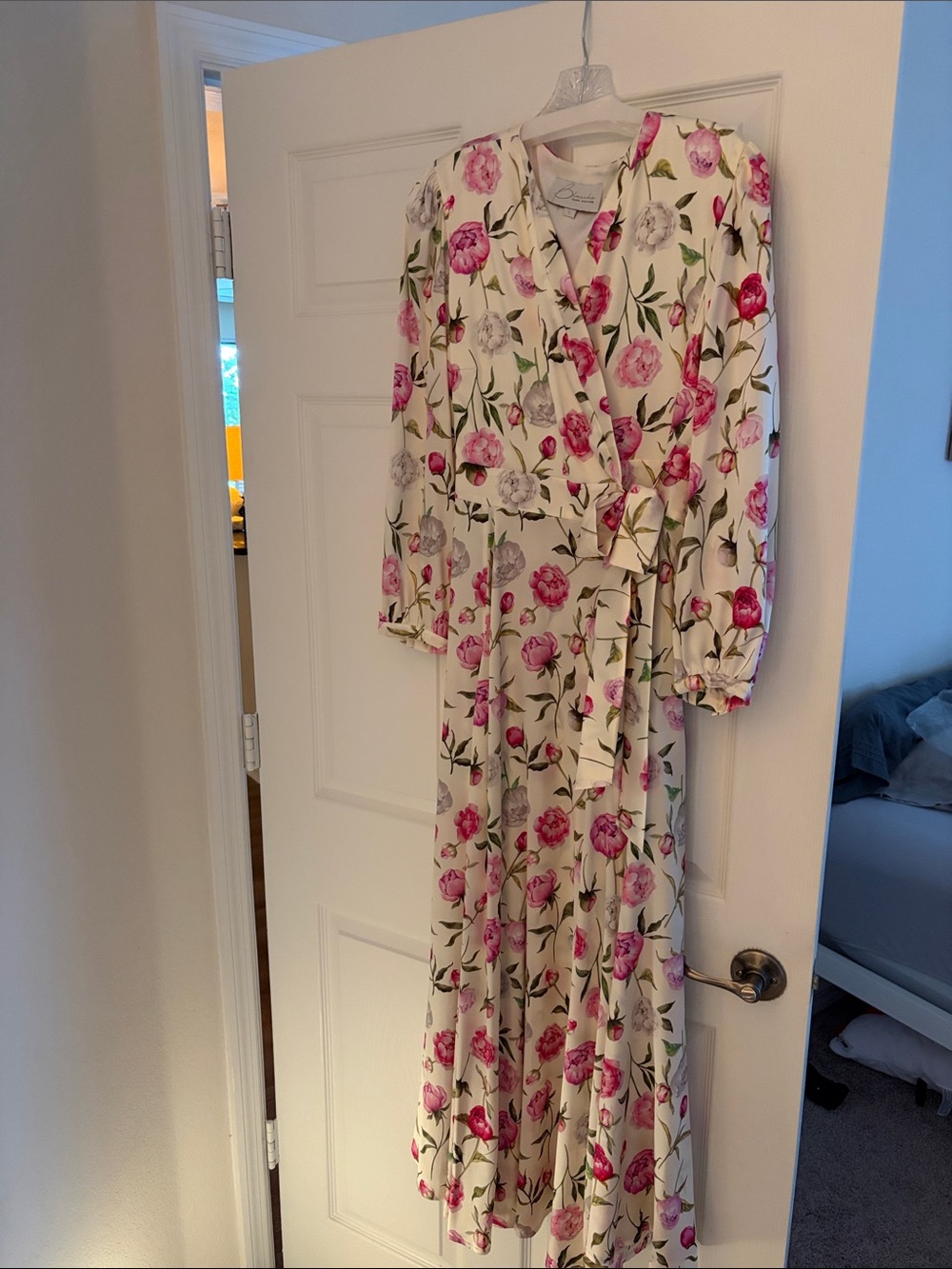 Blanche Floral Wrap Maxi Dress in Cream and Pink